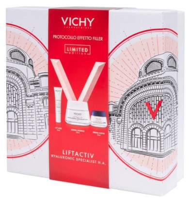 Cofanetto Vichy Liftacvtiv Hyaluronic specialist HA 2025 - 1 crema Liftactiv pelli normali miste giorno 50 millilitri + 1 crema liftactiv notte 15 millilitri + 1 crema liftactiv uv age 15 millilitri